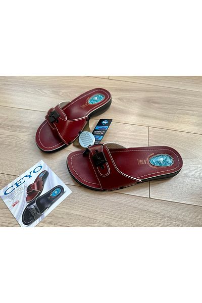 Ceyo PAPUCI PENTRU FEMEI CULOARE ROSIE CLARET CU O BANDĂ TALPA ORTOPEDICĂ TALPA GEL PENTRU CATARAMĂ 6500-1