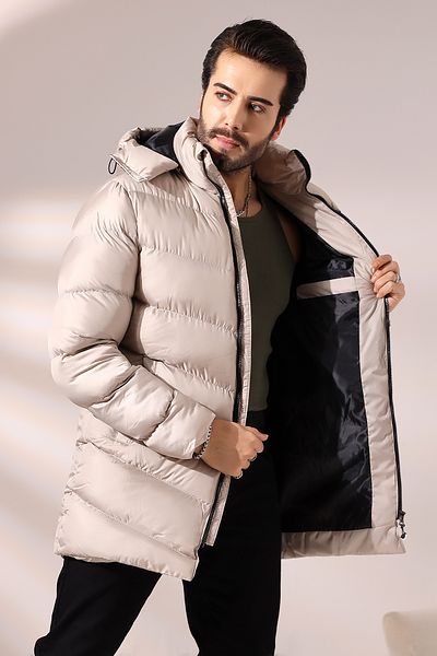 Talsmoda TALS FASHION ΚΡΕΜΑ ΧΡΩΜΑ ΚΟΥΚΟΥΛΑ ΜΙΚΡΟ ΤΖΕΛ ΓΕΜΙΣΜΕΝΟ ΜΑΚΡΥ ΘΕΡΜΙΚΟ ΠΑΛΤΟ