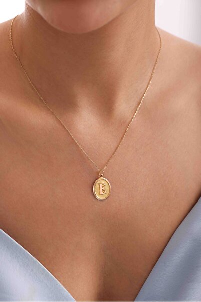 Gianfranco Kadın Sarı 14 Ayar Altın T Harfli Nostaljik Oval Kolye Ucu