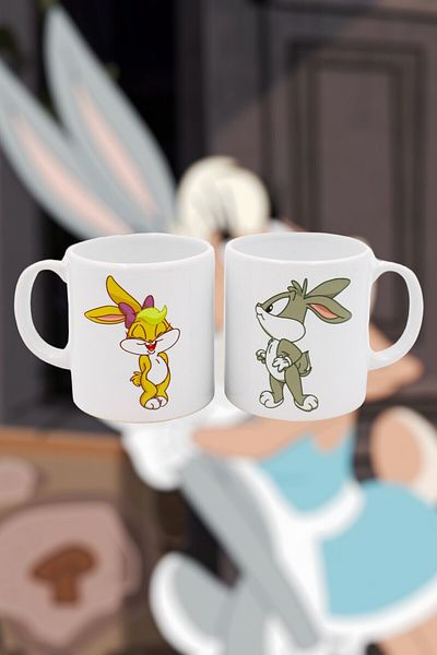 EFBUTİK كوب Lola & Bugs Bunny باللون الأبيض