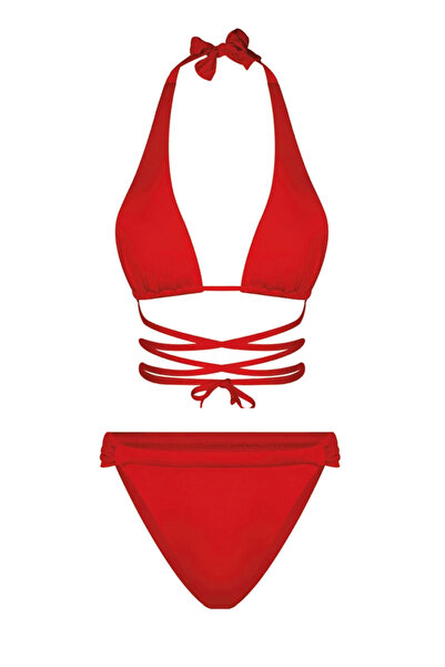 Bonesta Üçgen Bağlamalı Büzgü Detaylı Sarı Bikini Takımı