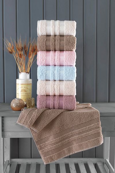 BİNNUR HOME Изключително меки комплект кърпи за ръце и лице от 6 части Stars 50x90 см | Памук