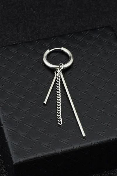 Jaida Moda Unisex 316l Surgical Steel Dangle Chain and Bar Figured Hoop Earrings