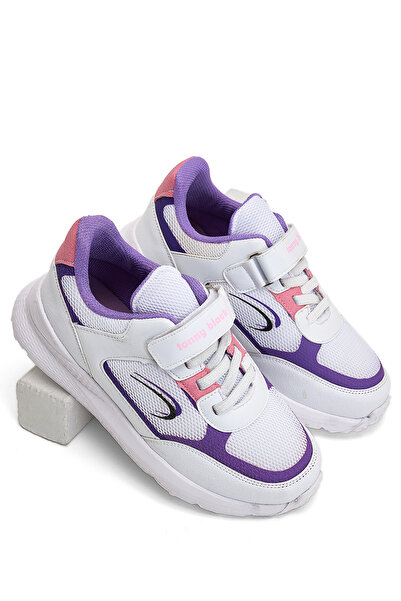 Tonny Black Children's Unisex White Lilac Faylon Sole Velcro Children's Shoes