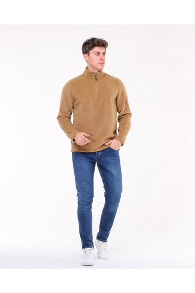 RED RACE Camel Yarım Fermuar Dik Yaka Polar Sweatshirt