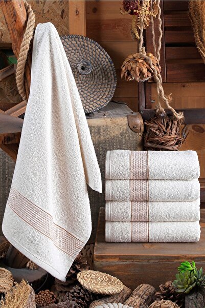 BİNNUR HOME أليس ناتشورال 40×70 مجموعة من 4 مناشف لليدين والوجه قطن
