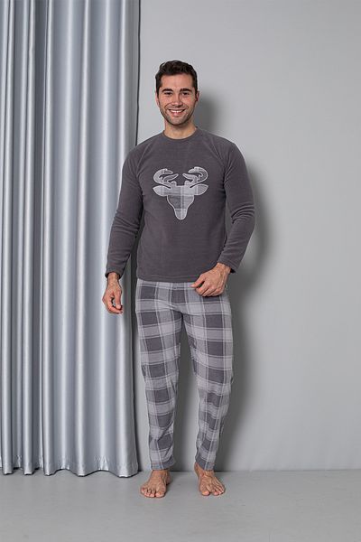 TAMPAP Men's Patterned Fleece Pajama Set Checked Suit Tampap 35003