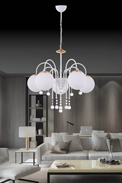 özpolataydınlatma TUĞRA 5 Lİ AVİZE BEYAZ (BEYAZ OPAL CAMLI)