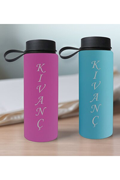 Bk Gift Kişiye Özel İsimli 2’li Pembe ve Turkuaz Cam Matara 500ml, Sevgiliye ...
