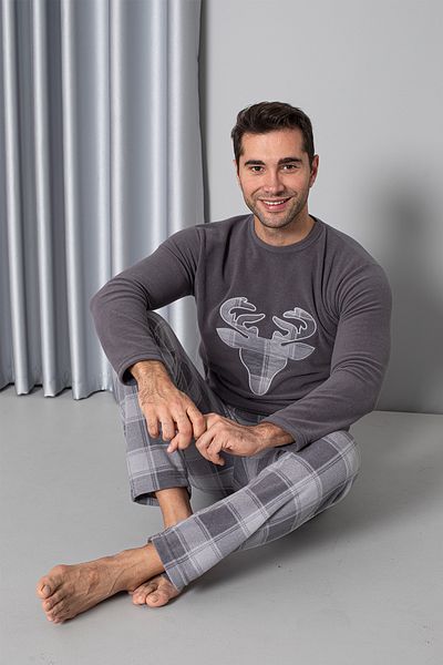 TAMPAP Men's Patterned Fleece Pajama Set Checked Suit Tampap 35003