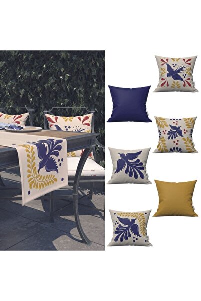 Marte Home Kuş Motif Bahar Seti - Runner 6 Kırlent Kılıfı