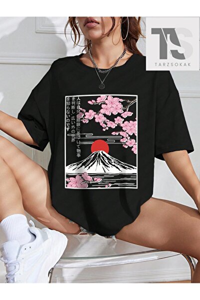 Tarzsokak Tricou cu umeri goi cu imprimeu de munte și flori