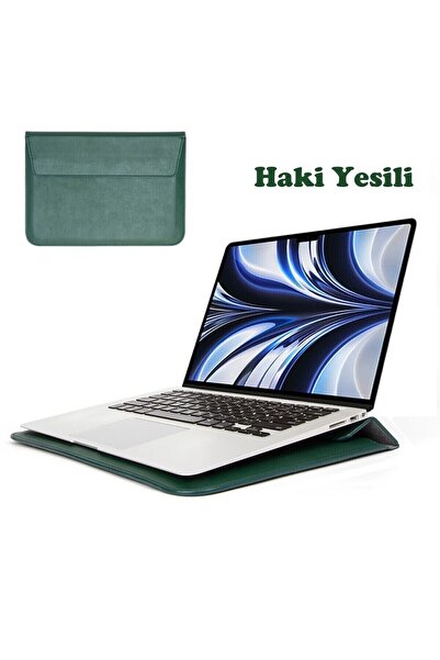 TEKNETSTORE Apple Macbook Pro 14 inç M3 A2992 A2918 Uyumlu Deri Mıknatıslı Çanta Stantlı Şık Tasarım