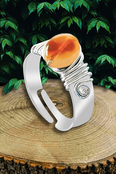 Tesbih Atölyesi Yemen Agate Stone Thick Tweezed Silver Model Ring - Adjustable Certified
