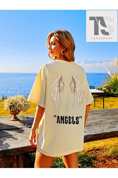 Tarzsokak Tricou oversize cu grafică cu aripi și litere, cu umeri goi, Essnce