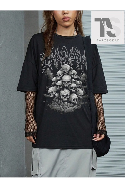 Tarzsokak Tricou cu imprimeu craniu gotic, cu umeri căzuți