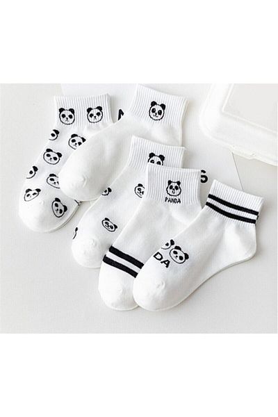Meguca Socks Дамски черно-бели колежански чорапи с шарка на панда 5 чифта