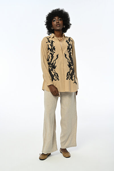 Orfeo Negro WOMEN'S OVERSIZE SHIRT WITH EMBROIDERY FRONT