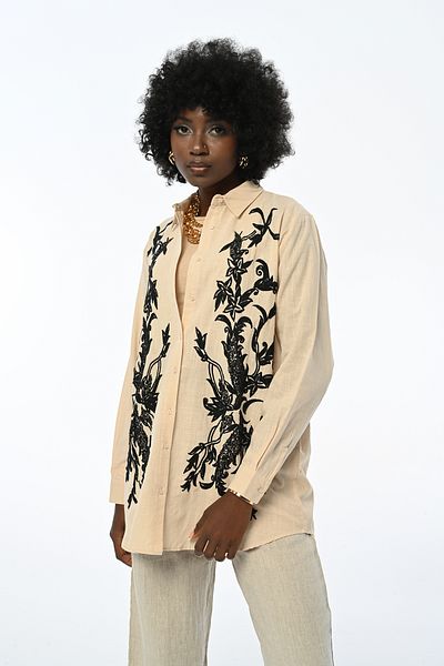 Orfeo Negro CAMASĂ OVERSIZE DE DAMĂ CU BRODIE FRONTALĂ