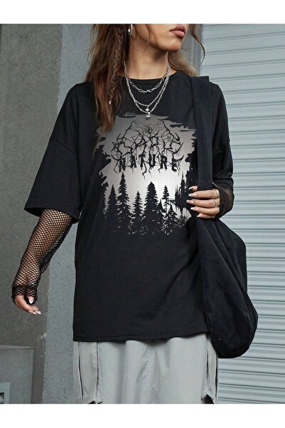 Tarzsokak Tricou ROMWE cu model de copac și umeri goi