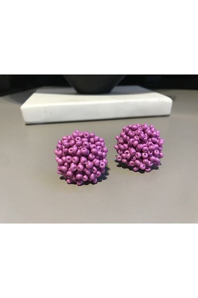 ArsenDesign Special series Czech beaded lilac-pink tones huge ball earrings