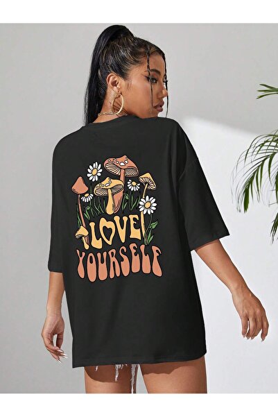 Tarzsokak Tricou cu umăr deschis cu grafică ciuperci și slogan