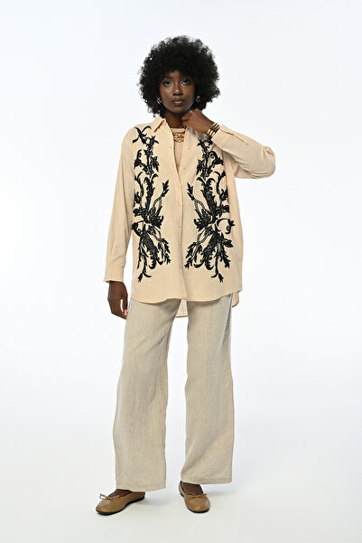 Orfeo Negro WOMEN'S OVERSIZE SHIRT WITH EMBROIDERY FRONT