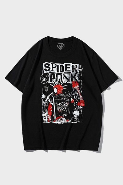 EFBUTİK Black Unisex Spiderman Punk T-shirt