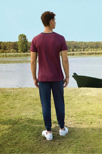 Doreanse Men's Patterned Claret Red T-shirt Pajama Set 4863