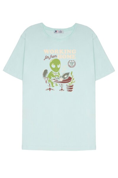 DOT تي شيرت للجنسين باللون الأخضر النعناعي ذو الياقة القذرة للعمل من المنزل -...