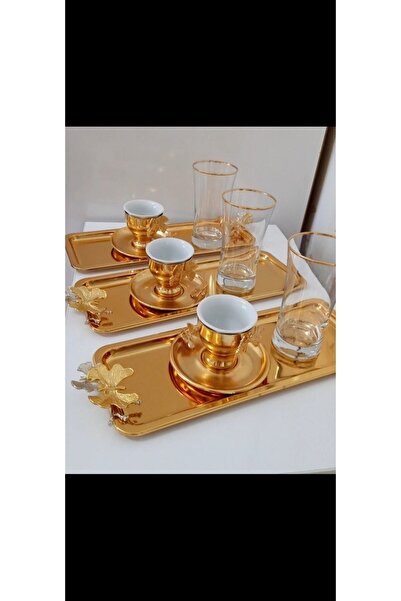 Elzemm store عصا من الفولاذ المقاوم للصدأ مكونة من 3 قطع صينية عرض ذهبية اللون عرض فاخر مع ملحق فراشة