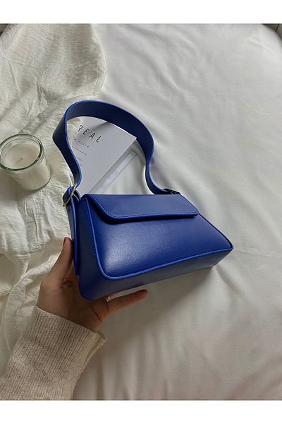 ELFCO Geantă de mână Saks Blue Baguette pentru femei, simplă și elegantă, cu închidere automată și geantă de umăr