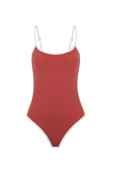 AQUELLA Piping Round Neck Tile Swimsuit