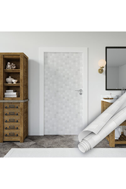 Dekoros Beyaz Mozaik Taş Desenli Yapışkanlı Folyo Dolap, Tezgaharası ve Mobilya Kaplama Kağıdı 45x500cm 0340