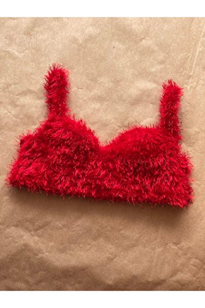 scyllastore Özel Tasarım Kırmızı Tüylü Büstiyer