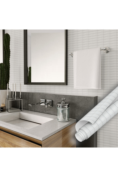 Dekoros Beyaz Seramik Fayans Görünümlü Yapışkanlı Folyo, Masa Dolap Raf Kaplama Kağıdı 45x500cm 0342