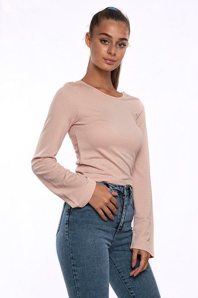 Miss Murem Open Back Balloon Sleeve Blouse-powder
