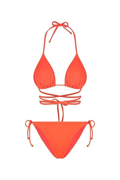 Bonesta Turuncu Belden Bağcıklı Üçgen Bikini Takımı
