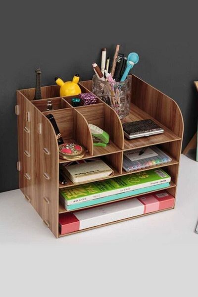 Notpa 10 Compartment Document Shelf Desktop Organizer File Organizer Walnut (assembled)