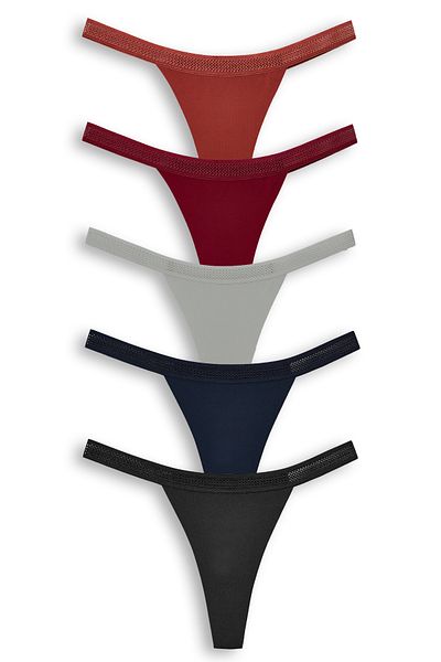 HNX 5-Piece Interlock Laser Cut Honeycomb Rubber Ghost Women's Thong Panties