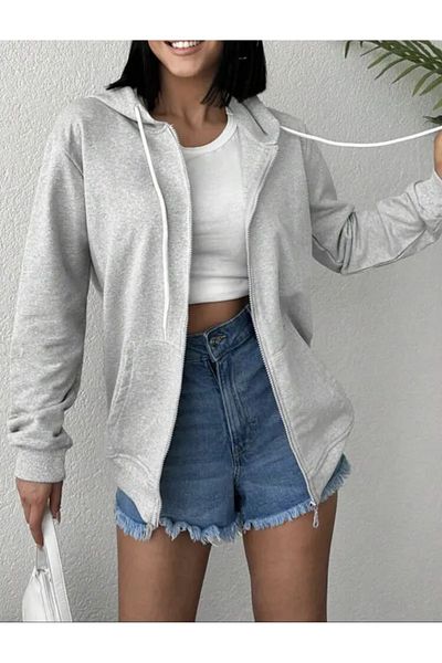 Miyalon Zippered Hooded Unisex Sweatshirt Cardigan