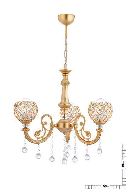 özpolataydınlatma TURNA 3 LÜ LÜX KRİSTAL TOPTAŞLI AVİZE (GOLD)