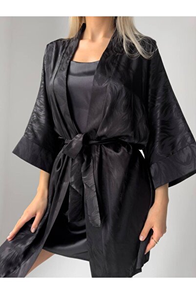 BELLA MOON SATEN GECELİK KİMONO SİYAH