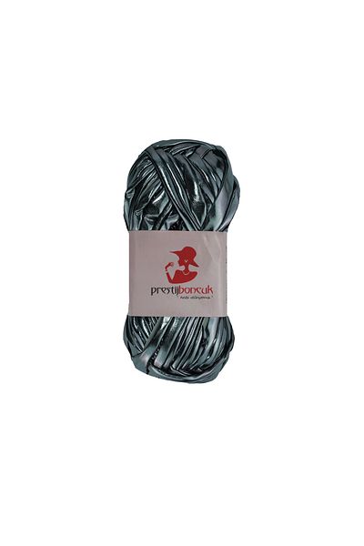Prestij Boncuk Premium Leather Look Metallic Combed Cotton Rope Bag and Hobby Knitted Rope Smoke Color