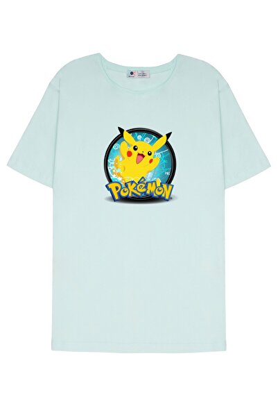 DOT للجنسين النعناع الأخضر القذرة طوق تي شيرت بوكيمون بيكاتشو2