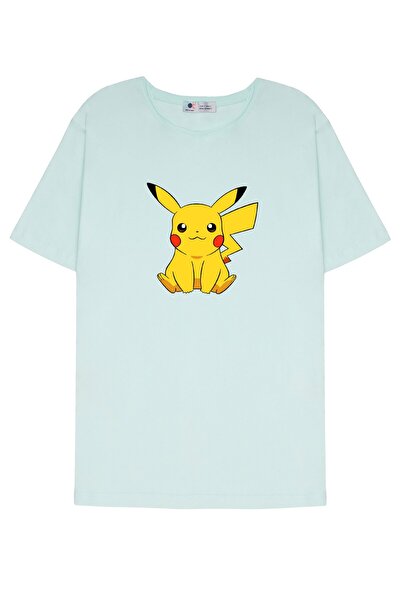 DOT تي شيرت ذو ياقة متسخة باللون الأخضر النعناعي للجنسين Pokemon_Pikachu