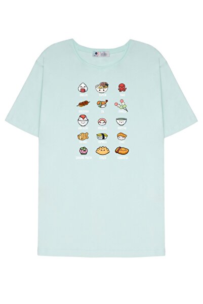 DOT للجنسين النعناع الأخضر القذرة طوق تي شيرت لطيف Kawaii السوشي الأسماك رامي...