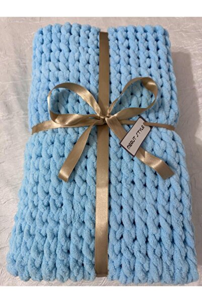 Merut style El örgüsü puffy açık mavi burgu desen bebek ve tv battaniyesi