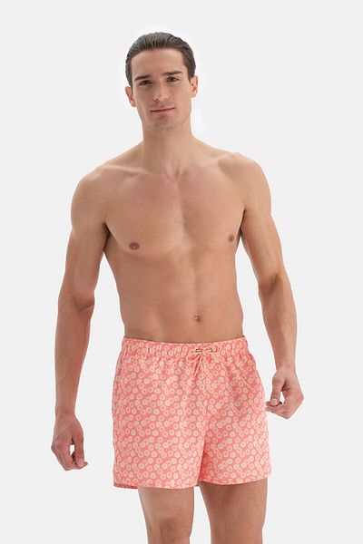 Dagi Lachsfarbene Mini-Badeshorts mit geometrischem Blumenmuster