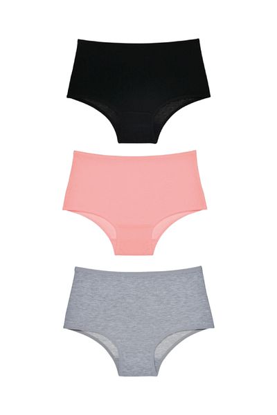 FOURAA Women's High Waist Daily Soft Colorful Panties 3 Pack
